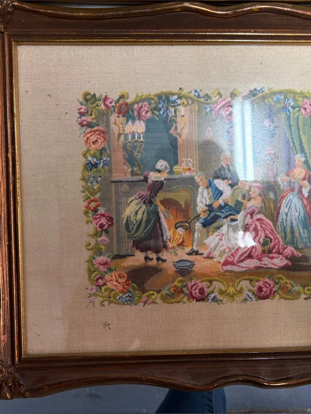 Set of 4 Framed Vintage Tapestry Prints in Gold Frames - Multicolor